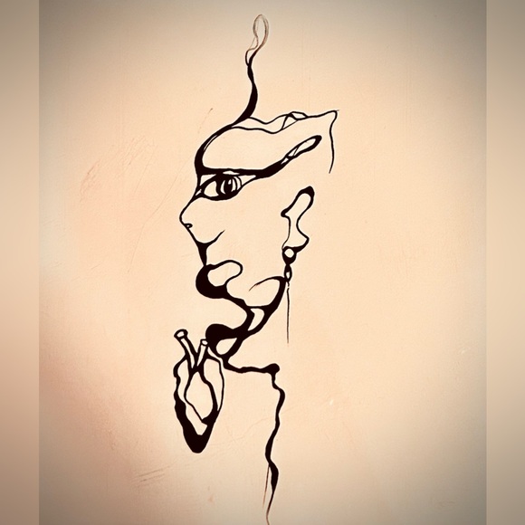 Abstract Black Line Art on Cream Print - Picture 1 of 1